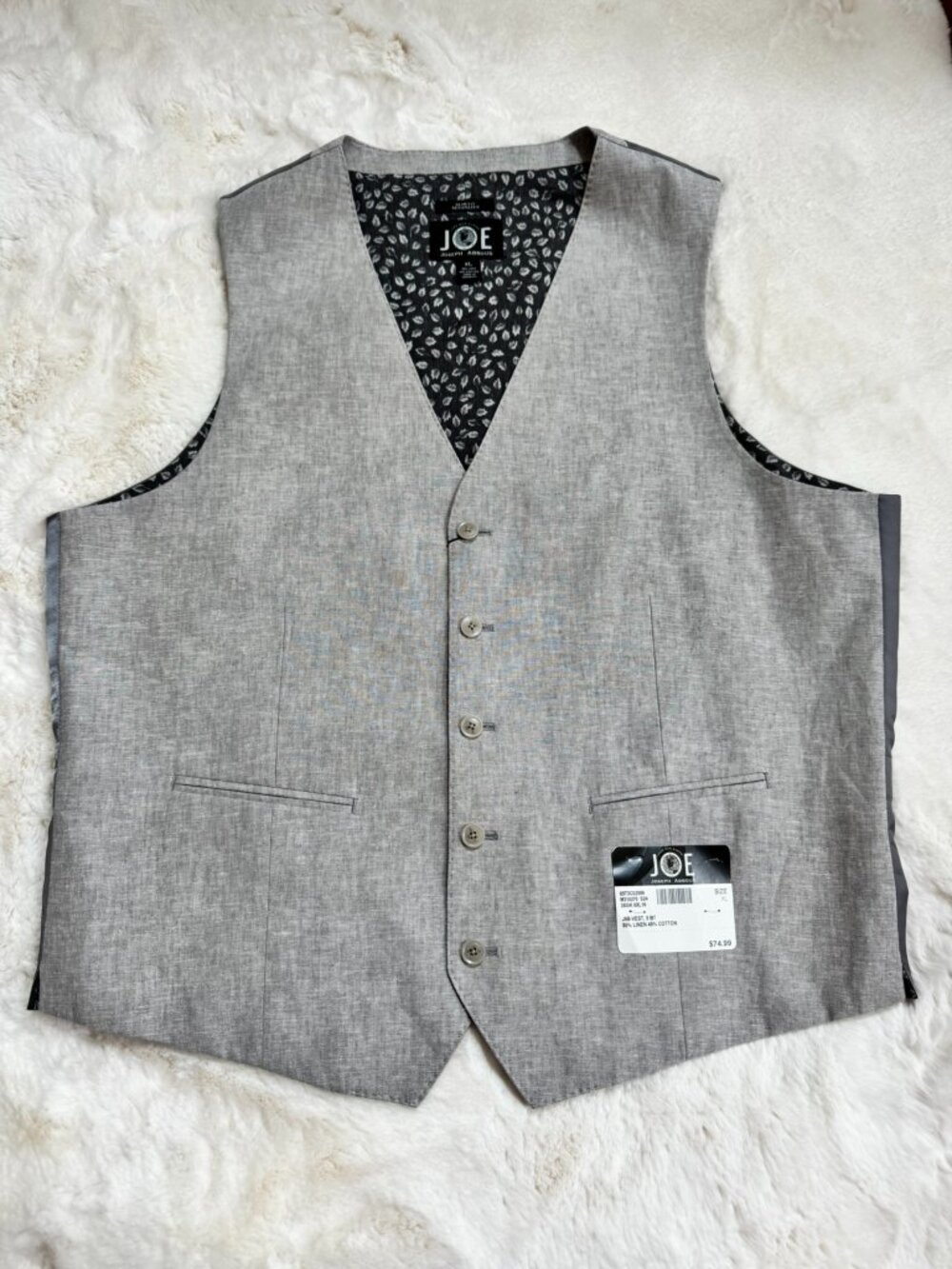 Joe Abboud Slim Fit Linen Cotton Vest Light Gray XL NWT